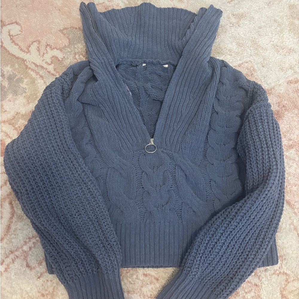 Cozy Blue Cable Knit Sweater